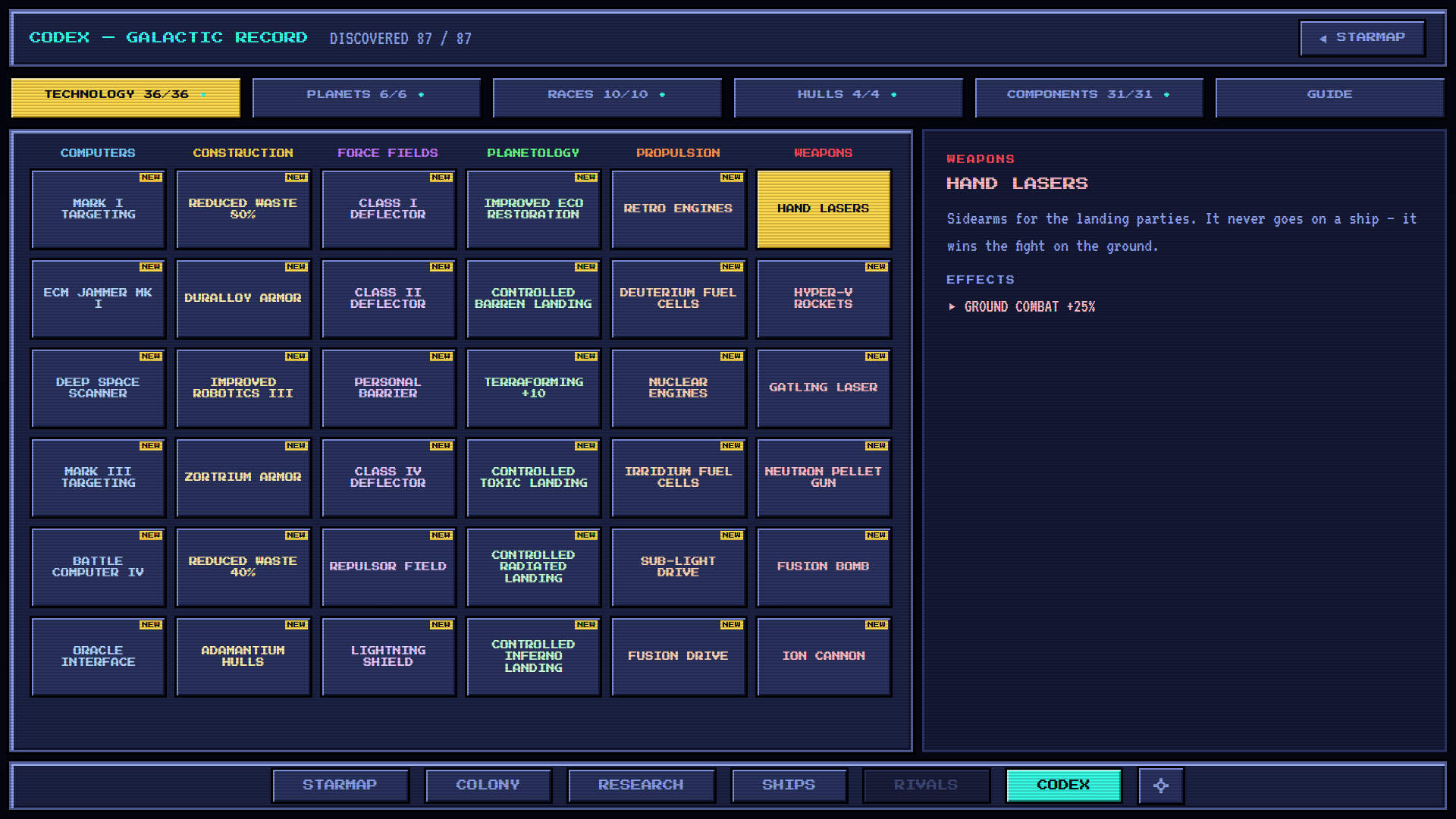 the CODEX — the technology grid and a tech read out with its live effects