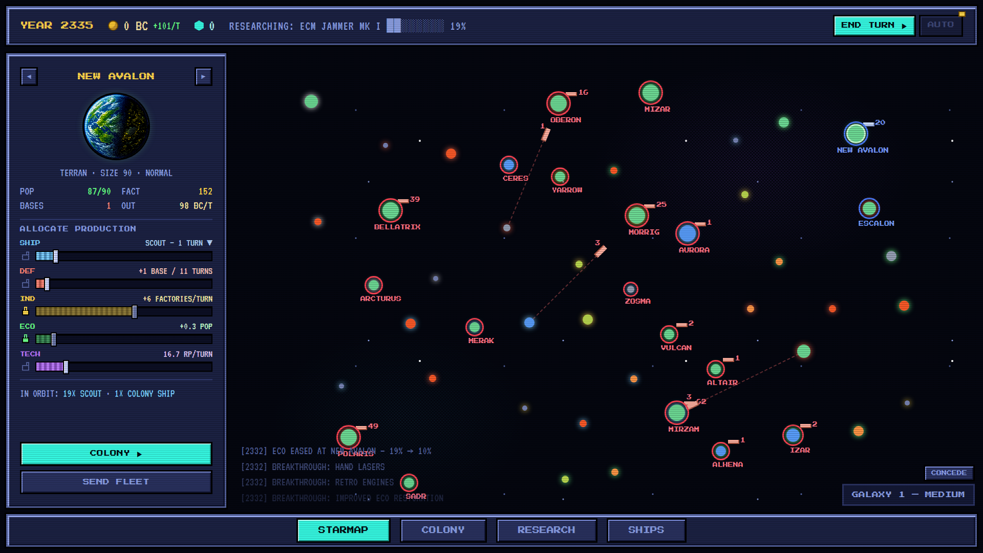 locked sliders and the ECO CLEAN mark on the colony panel