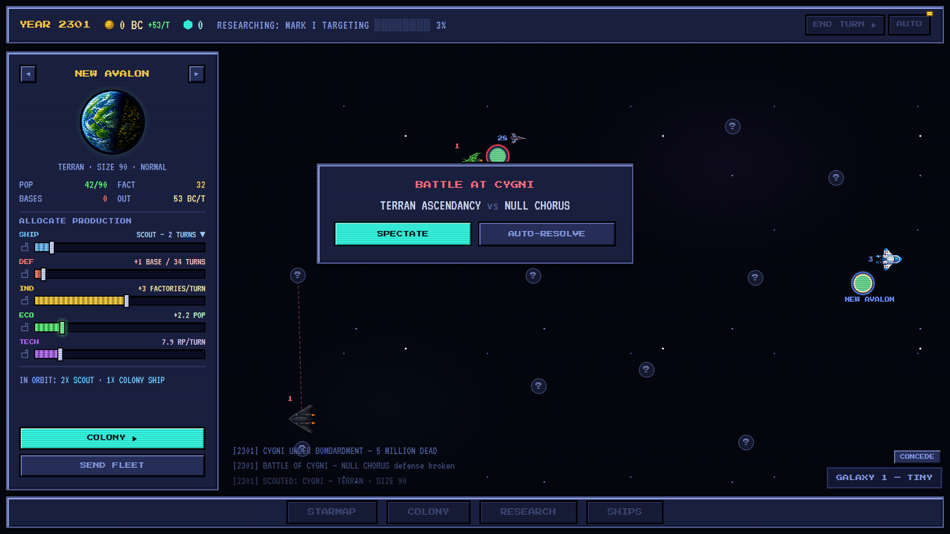 a space battle reached instantly from a named starting point