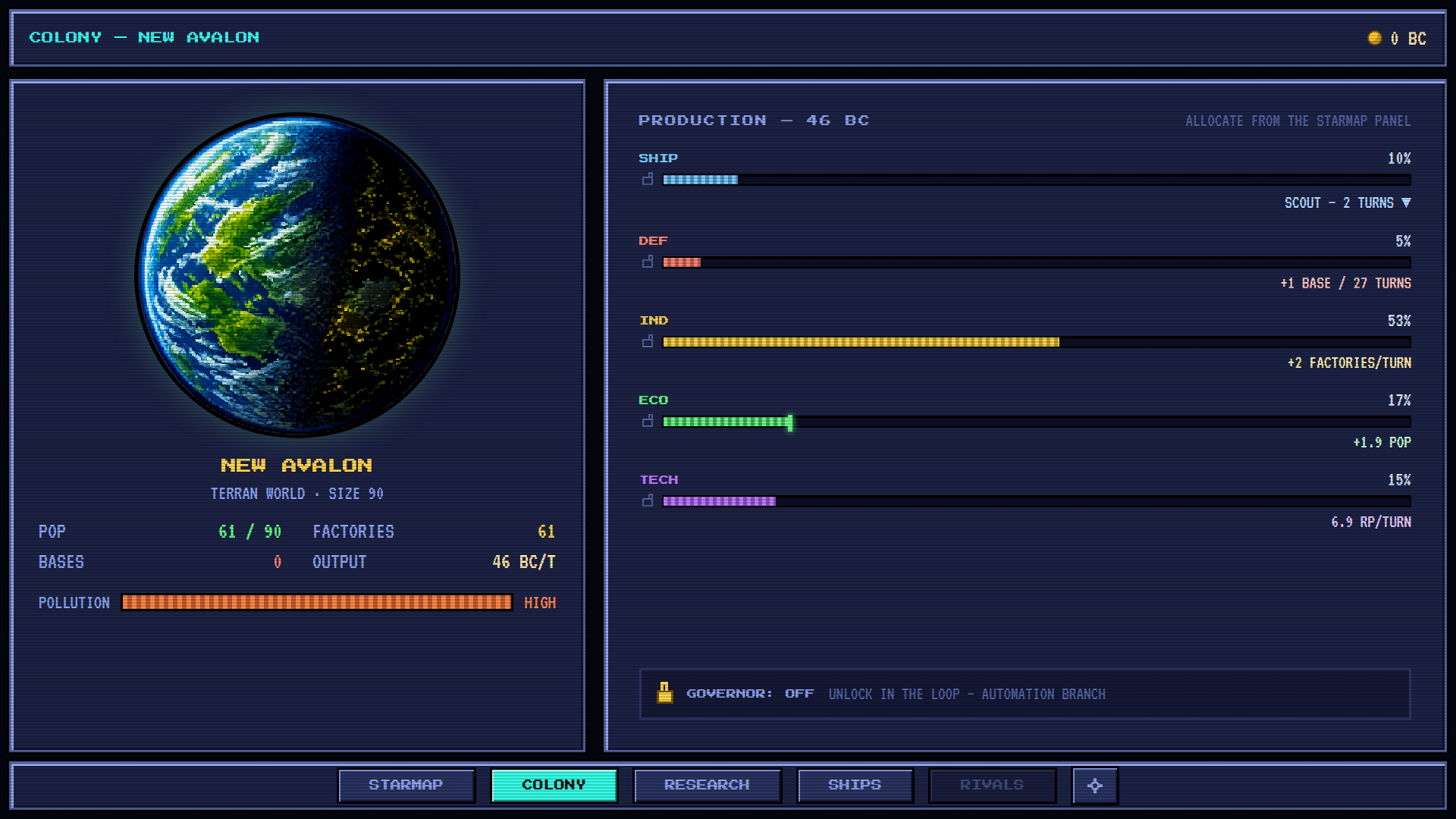 colony production sliders