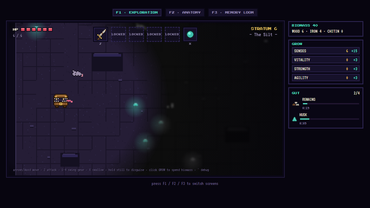 After a page refresh: the same dungeon, the same fauna, the same meal still digesting