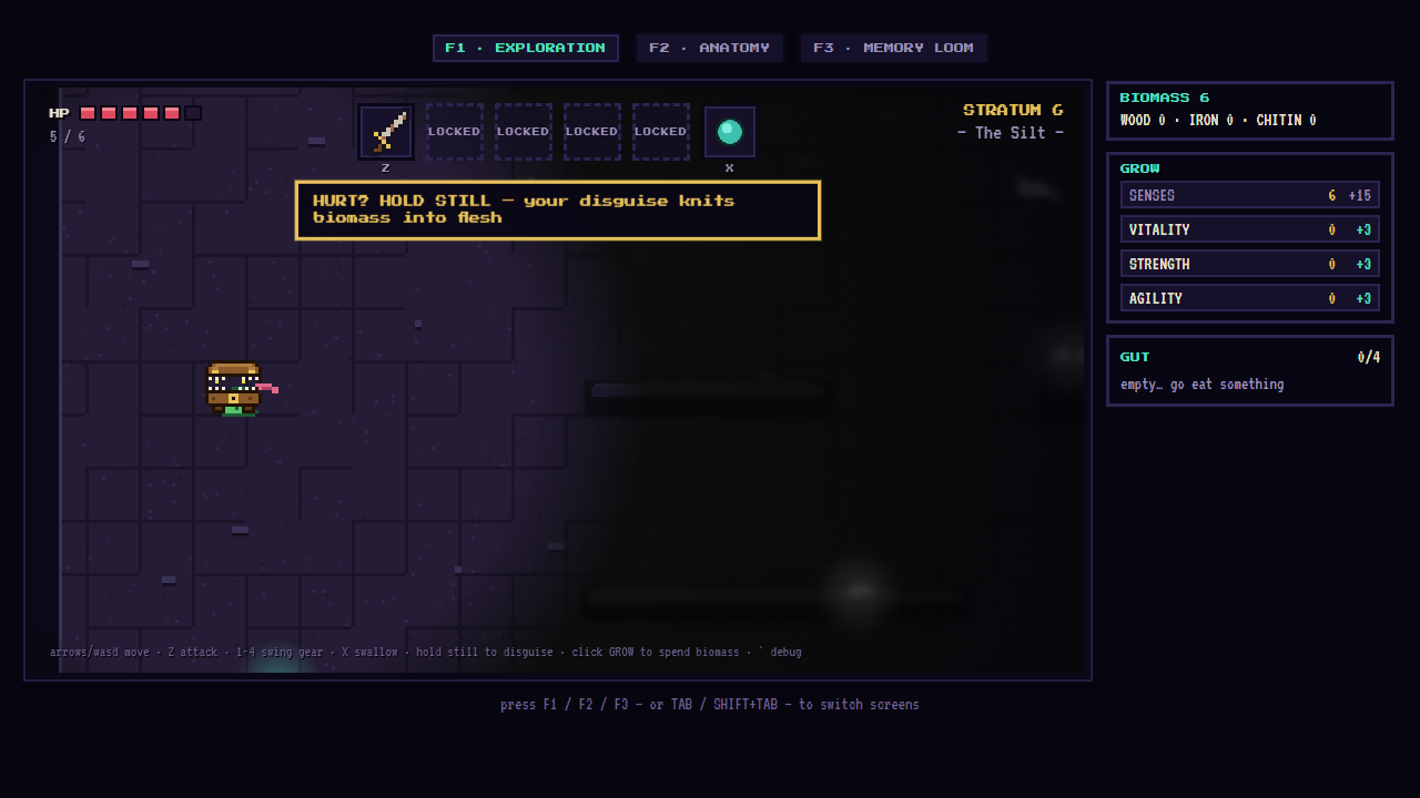 Hurt with food in reserve? The game tells you once how to heal