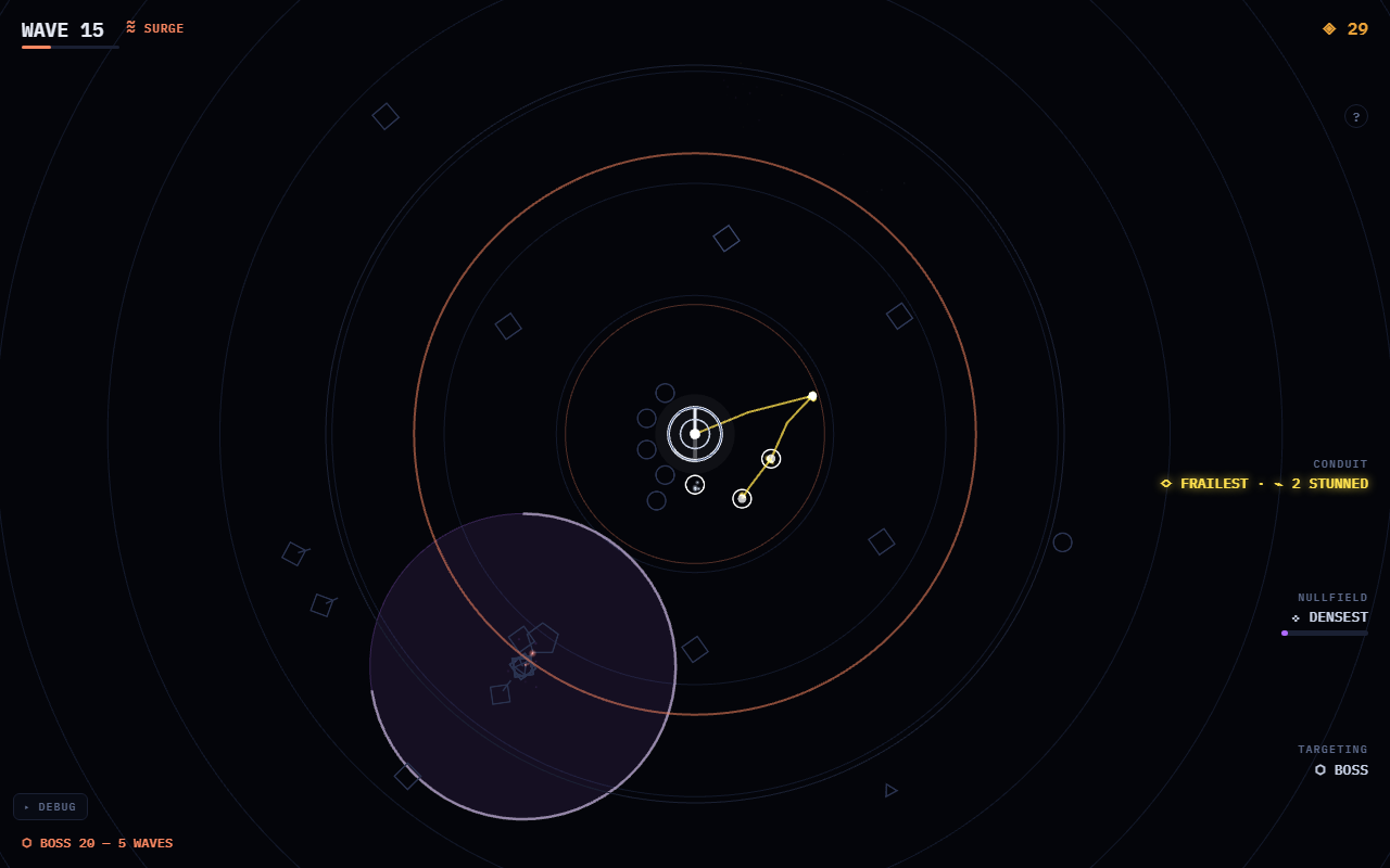 three weapons, three jobs — each readout showing the mode you gave it